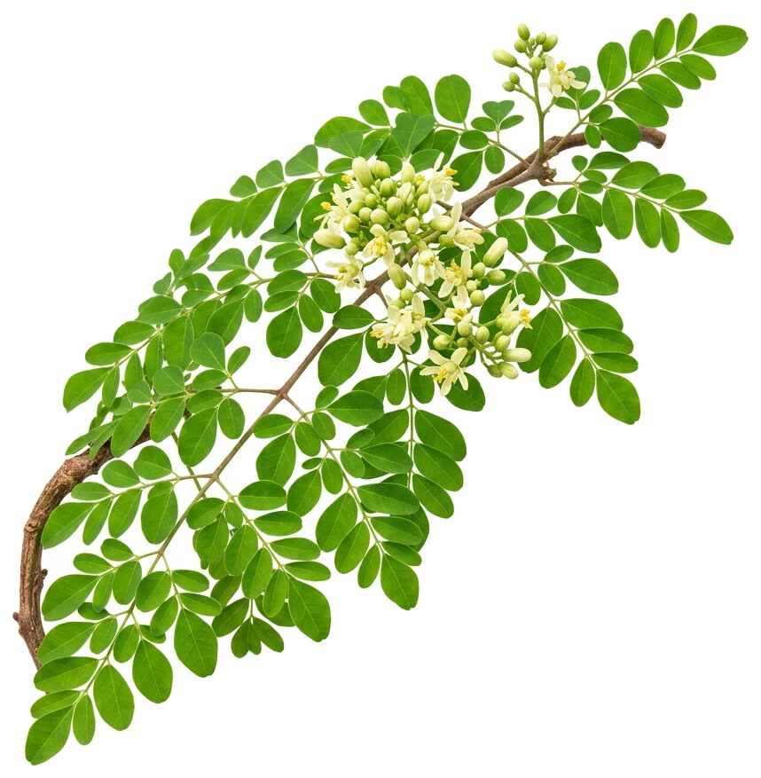 Moringa branch with white blossoms